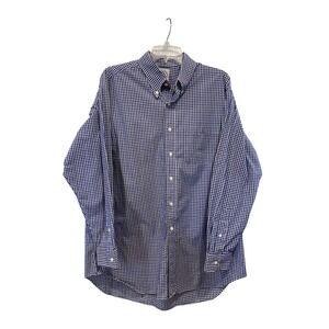 J. Press Mens Gingham Button Down Shirt Blue White Made in USA 17 34 Long Sleeve